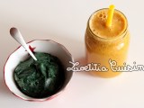 Jus de carotte, betterave jaune et pêche blanche avec glace banane, maca et spiruline {Powered by plant raw vegan&nbsp;breakfast}