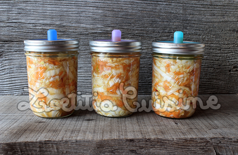 Trois pots de kimchi avant fermentation